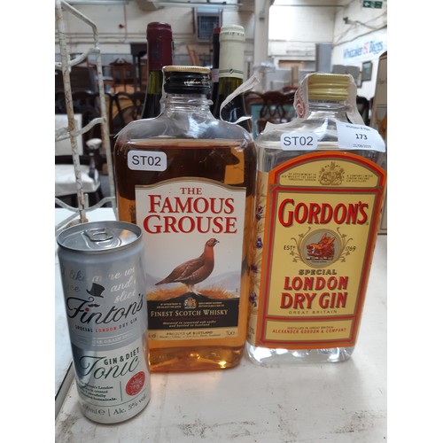 173 - Two 1 litre bottles of spirits to include Gordon's Special London Dry Gin and The Famous Grouse Fine... 