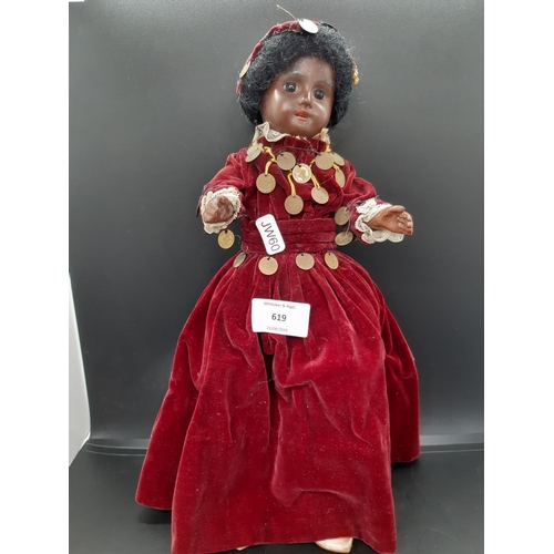 strapless open back dress CELTIC Ireland Porcelain DOLL Redhead Velvet Satin Costume Dress 17in main image 0