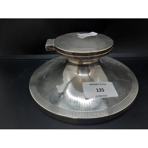 135 - A hallmarked Sheffield silver Walker & Hall ships inkwell with original glass liner, dated 1949 - ba... 