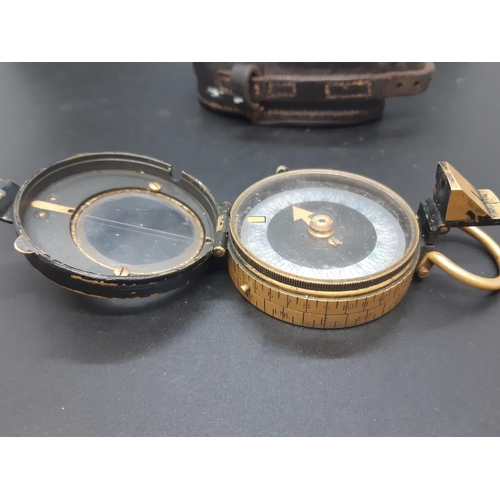 157 - A WWI Anglo-Swiss association brass military marching compass with mother of Pearl face and original... 
