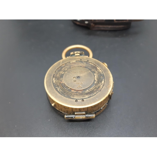 157 - A WWI Anglo-Swiss association brass military marching compass with mother of Pearl face and original... 