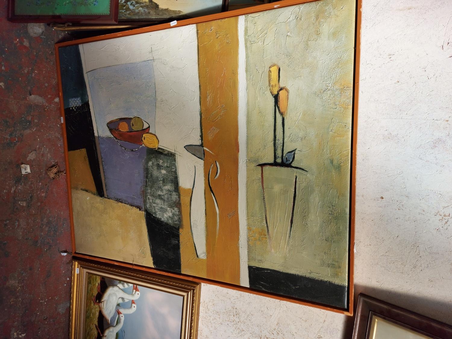 A framed Ikea Hallaryd abstract oil on canvas