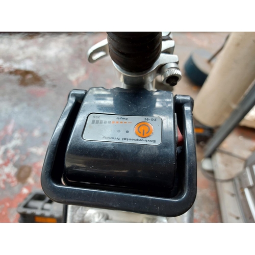 259 - A brushed aluminium Quartz ladies folding electric shopping bike with battery, lights, 7 speed shima... 