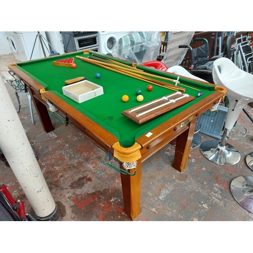 272 - A good quality vintage Raper 6 x 3 ft slate bed snooker table with heavy wooden base complete with b... 