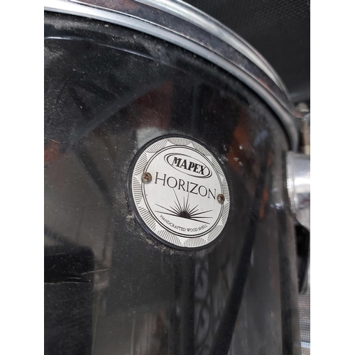 276 - Eight items to include a set of six grey metal folding patio chairs with black upholstery, a black M... 