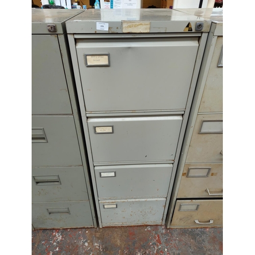 279 - A four drawer metal office filing cabinet