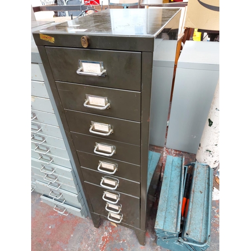 283 - A vintage green Catlin & Hadley of Manchester 9 drawer metal office filing cabinet