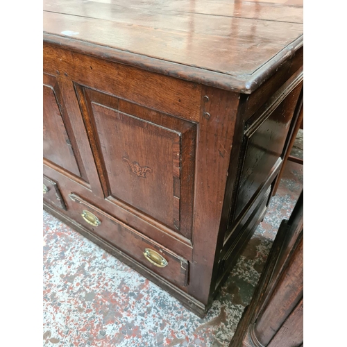 237 - A Georgian inlaid oak mule chest with two lower drawers, brass regency handles and bone estucheon