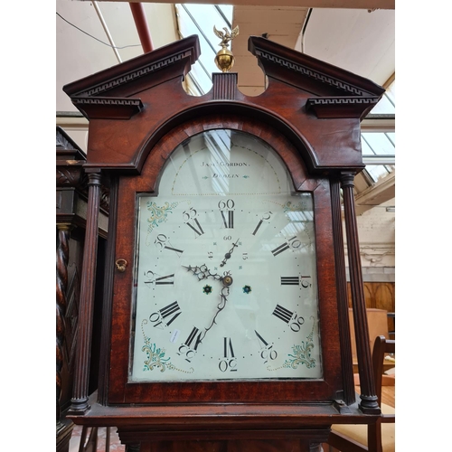 239 - A Georgian inlaid mahogany grandfather clock with white enamel face marked “Jam.S Gordon of Dublin”,... 