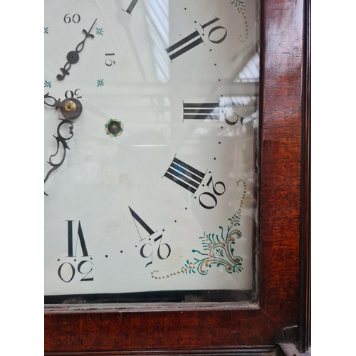 239 - A Georgian inlaid mahogany grandfather clock with white enamel face marked “Jam.S Gordon of Dublin”,... 