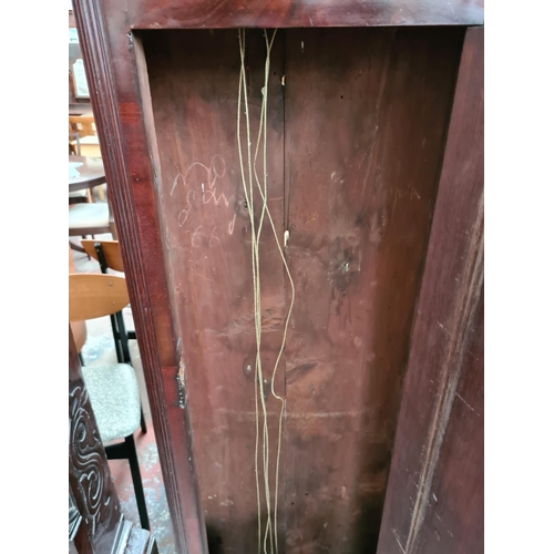 239 - A Georgian inlaid mahogany grandfather clock with white enamel face marked “Jam.S Gordon of Dublin”,... 