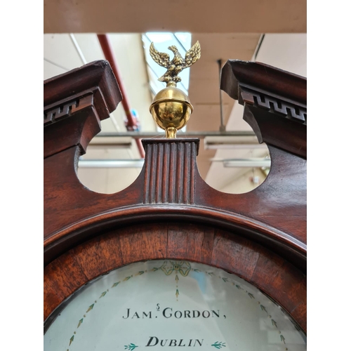 239 - A Georgian inlaid mahogany grandfather clock with white enamel face marked “Jam.S Gordon of Dublin”,... 