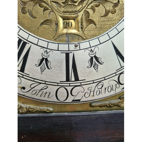 240 - A Victorian Gothic revival oak grandfather clock with brass face by John Holroyd, gilt metal corners... 