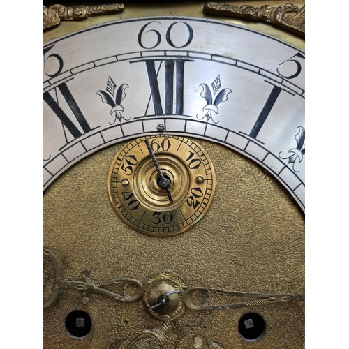 240 - A Victorian Gothic revival oak grandfather clock with brass face by John Holroyd, gilt metal corners... 