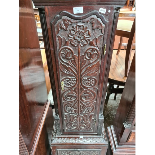 240 - A Victorian Gothic revival oak grandfather clock with brass face by John Holroyd, gilt metal corners... 