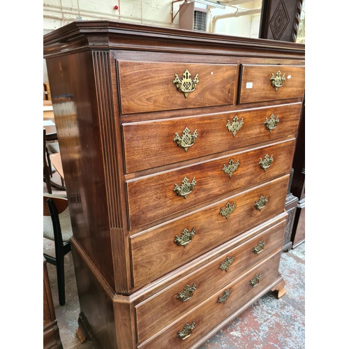 241 - An impressive George III mahogany chest on chest with two short over five long drawers, original bra... 