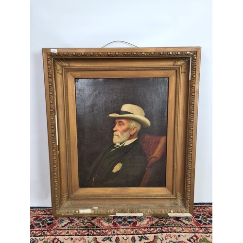 244 - A 19th century gilt framed oil on board portrait of a seated elderly gentleman