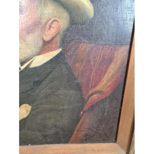 244 - A 19th century gilt framed oil on board portrait of a seated elderly gentleman
