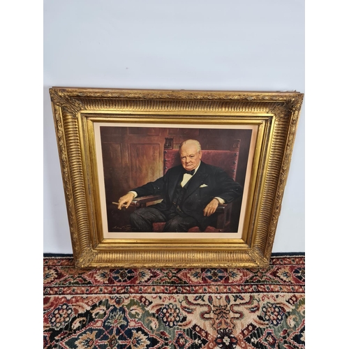 248 - A gilt framed print of Winston Churchill with signature lower left dated 1943 with a Valkenburg hot ... 