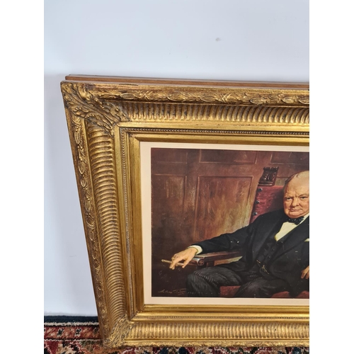 248 - A gilt framed print of Winston Churchill with signature lower left dated 1943 with a Valkenburg hot ... 