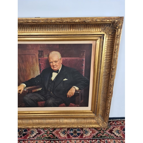 248 - A gilt framed print of Winston Churchill with signature lower left dated 1943 with a Valkenburg hot ... 