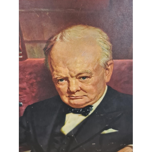 248 - A gilt framed print of Winston Churchill with signature lower left dated 1943 with a Valkenburg hot ... 