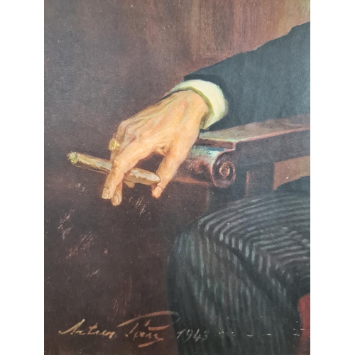 248 - A gilt framed print of Winston Churchill with signature lower left dated 1943 with a Valkenburg hot ... 