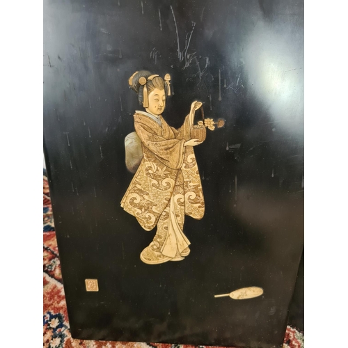 252 - Three 19th century Japan lacquered panels with mother of pearl and ivory artwork depicting birds and... 