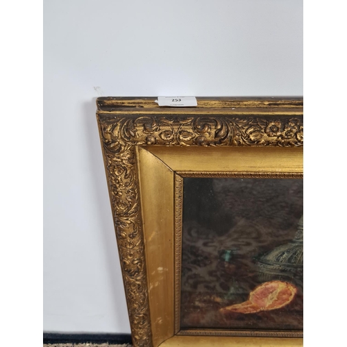 253 - A mid 19th century gilt framed oil painting of still life by E.M Bancroft dated 1869