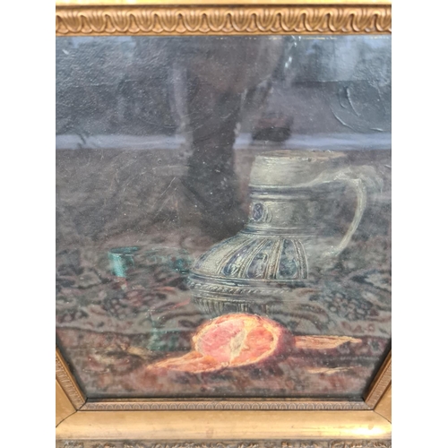 253 - A mid 19th century gilt framed oil painting of still life by E.M Bancroft dated 1869