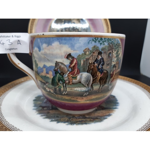 43A - Four pieces of 19th century Prattware to include three plates, one titled ‘The battle of the Nile’ a... 