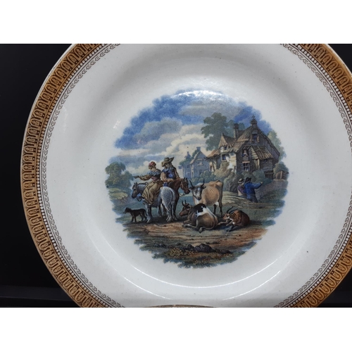 43A - Four pieces of 19th century Prattware to include three plates, one titled ‘The battle of the Nile’ a... 