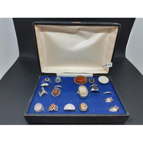 89 - A ring box containing a collection of mostly hallmarked silver ladies dress rings to include an oval... 