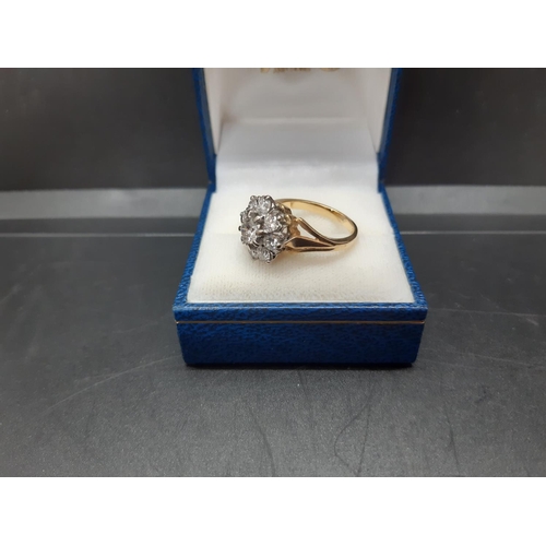 96 - An excellent quality ladies hallmarked 18ct yellow gold, 1.38ct diamond cluster ring with nine inset... 