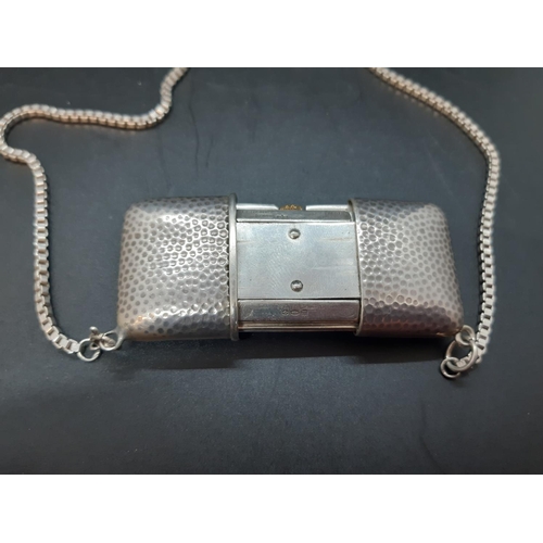 121 - A circa 1929 Movado Ermeto hallmarked 935 grade hammered silver concealed pocket purse watch with ha... 
