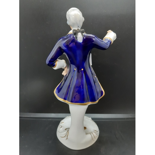15 - A Royal Dux Bohemia cobalt blue and gold Rococo style male dancer figurine with blue back stamp
