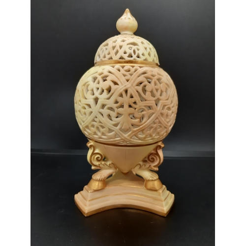 2 - A 19th century Royal China Works Grainger & Co. blush ivory pot pourri on tri footed base