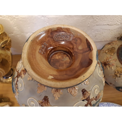 30 - An exceptional pair of 19th century Wilhelm Schiller & Son Bohemia Majolica twin handled vases with ... 