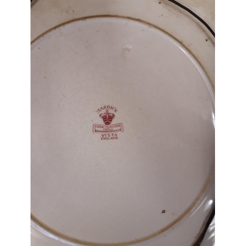 37 - A Mason's Vista pattern pink transfer printed platter/charger with repeated board and central landsc... 