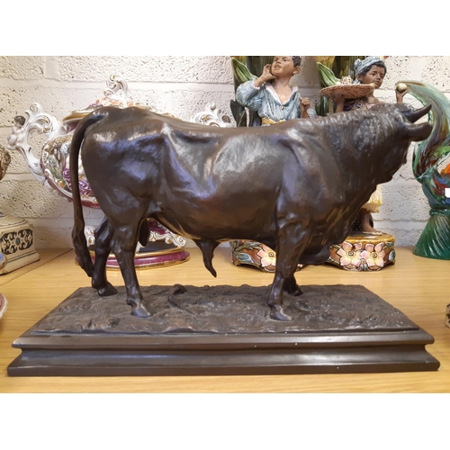41 - A 19th century bronze sculpture of a standing bull in field by Pierre Jules Mene (1810-1879) signed ... 