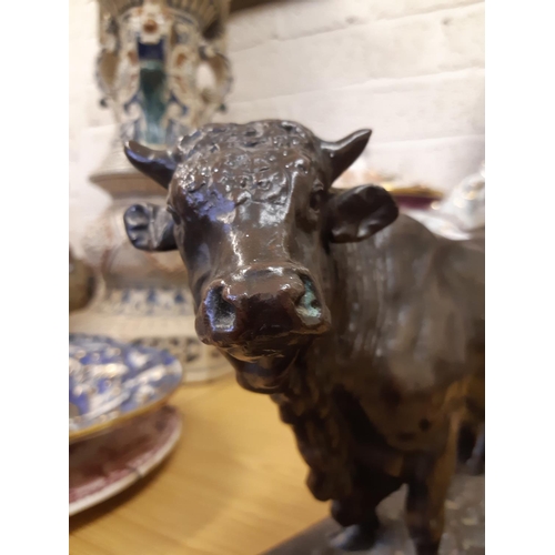 41 - A 19th century bronze sculpture of a standing bull in field by Pierre Jules Mene (1810-1879) signed ... 