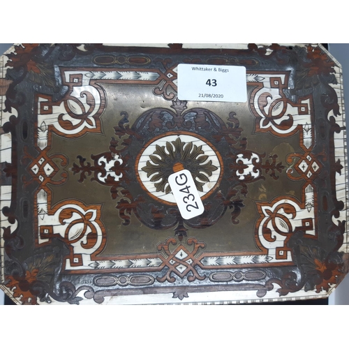 43 - A believed French 19th century rosewood concealed cigar box with intricate brass, pewter and ivory i... 