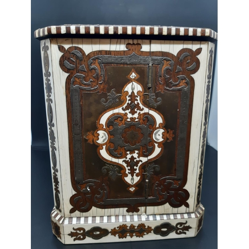 43 - A believed French 19th century rosewood concealed cigar box with intricate brass, pewter and ivory i... 