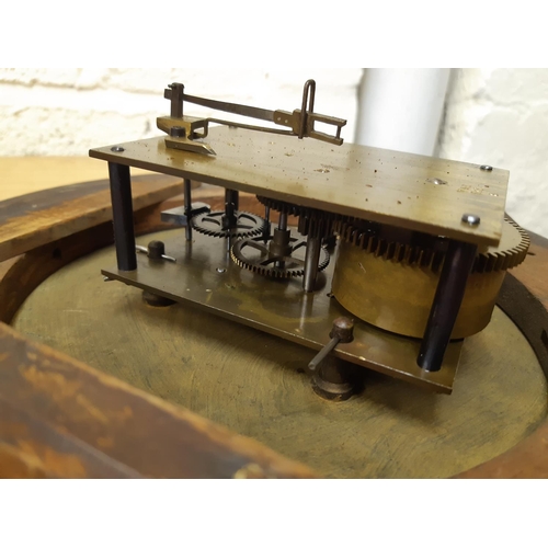 52 - A small Victorian walnut cased circular mechanical wall clock with off white enamel dial, Brass beze... 