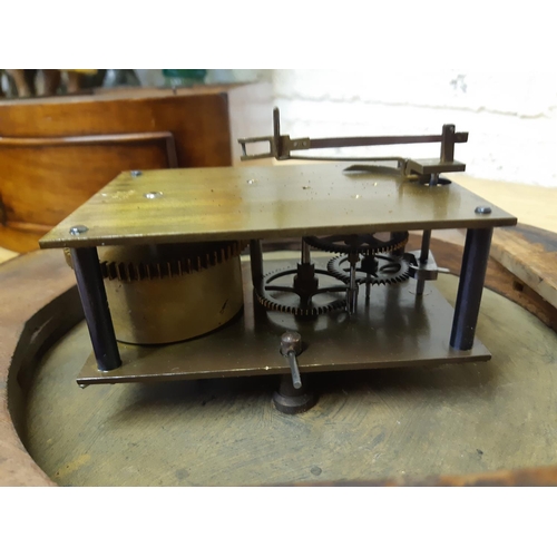 52 - A small Victorian walnut cased circular mechanical wall clock with off white enamel dial, Brass beze... 