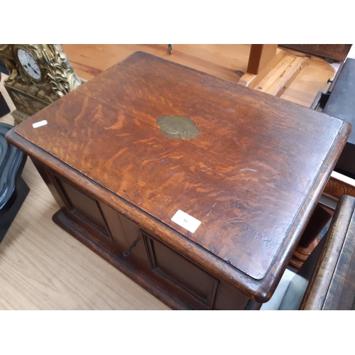 55 - A 19th century oak cased four drawer campaign cutlery canteen (without contents but with original ke... 