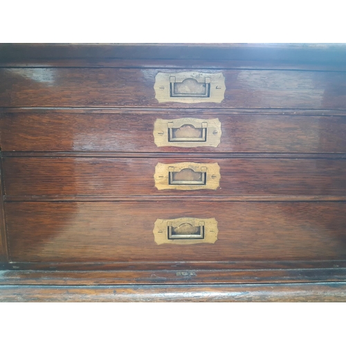 55 - A 19th century oak cased four drawer campaign cutlery canteen (without contents but with original ke... 