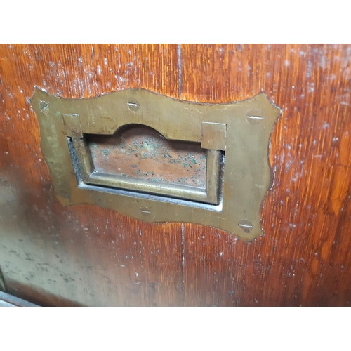 55 - A 19th century oak cased four drawer campaign cutlery canteen (without contents but with original ke... 