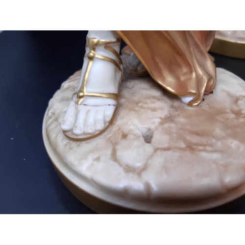 6 - A pair of Royal Worcester porcelain figurines of Greek ladies playing cymbals and aulos, modelled by... 