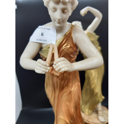 6 - A pair of Royal Worcester porcelain figurines of Greek ladies playing cymbals and aulos, modelled by... 